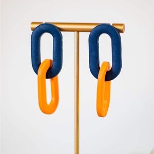 Clay Hand-made Blue & Orange Chain Dangle Earrings